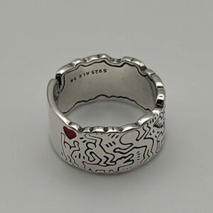 Silver Color Ring -Size 8 - Keith Haring inspired design